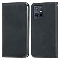 Leather Case Stands Flip Cover Holder S04D for Vivo T1 5G India Black