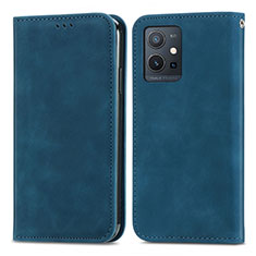 Leather Case Stands Flip Cover Holder S04D for Vivo T1 5G India Blue
