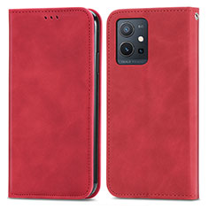 Leather Case Stands Flip Cover Holder S04D for Vivo T1 5G India Red