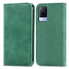 Leather Case Stands Flip Cover Holder S04D for Vivo V21 5G Green