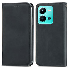 Leather Case Stands Flip Cover Holder S04D for Vivo V25 5G Black