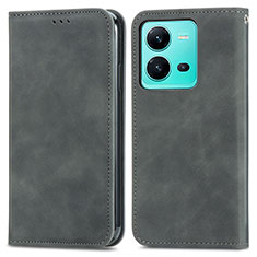 Leather Case Stands Flip Cover Holder S04D for Vivo V25 5G Gray