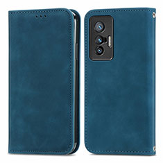 Leather Case Stands Flip Cover Holder S04D for Vivo X70 5G Blue