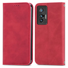 Leather Case Stands Flip Cover Holder S04D for Vivo X70 5G Red
