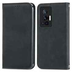 Leather Case Stands Flip Cover Holder S04D for Vivo X70 Pro 5G Black