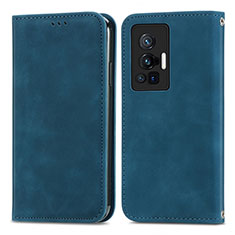 Leather Case Stands Flip Cover Holder S04D for Vivo X70 Pro 5G Blue