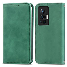 Leather Case Stands Flip Cover Holder S04D for Vivo X70 Pro 5G Green