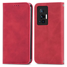 Leather Case Stands Flip Cover Holder S04D for Vivo X70 Pro 5G Red
