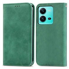 Leather Case Stands Flip Cover Holder S04D for Vivo X80 Lite 5G Green