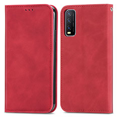 Leather Case Stands Flip Cover Holder S04D for Vivo Y11s Red