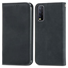 Leather Case Stands Flip Cover Holder S04D for Vivo Y12s Black