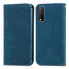 Leather Case Stands Flip Cover Holder S04D for Vivo Y20s Blue