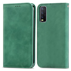 Leather Case Stands Flip Cover Holder S04D for Vivo Y20s Green