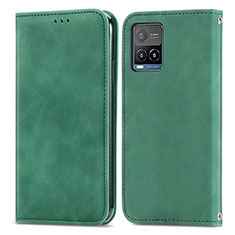 Leather Case Stands Flip Cover Holder S04D for Vivo Y21 Green