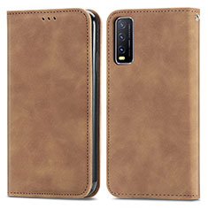 Leather Case Stands Flip Cover Holder S04D for Vivo Y30 Brown