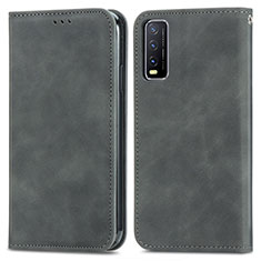 Leather Case Stands Flip Cover Holder S04D for Vivo Y30 Gray