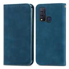 Leather Case Stands Flip Cover Holder S04D for Vivo Y50 Blue