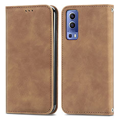 Leather Case Stands Flip Cover Holder S04D for Vivo Y72 5G Brown
