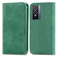 Leather Case Stands Flip Cover Holder S04D for Vivo Y76 5G Green