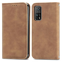 Leather Case Stands Flip Cover Holder S04D for Xiaomi Mi 10T 5G Brown