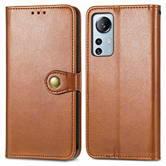 Leather Case Stands Flip Cover Holder S04D for Xiaomi Mi 12 Pro 5G Brown