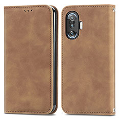 Leather Case Stands Flip Cover Holder S04D for Xiaomi Poco F3 GT 5G Brown