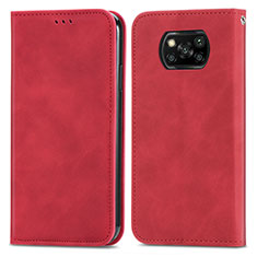 Leather Case Stands Flip Cover Holder S04D for Xiaomi Poco X3 NFC Red