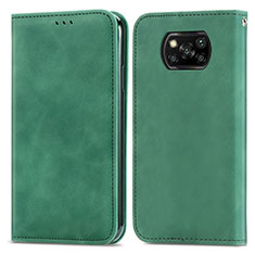 Leather Case Stands Flip Cover Holder S04D for Xiaomi Poco X3 Pro Green