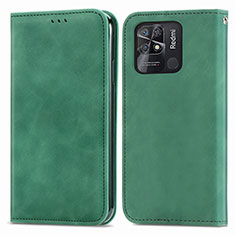 Leather Case Stands Flip Cover Holder S04D for Xiaomi Redmi 10C 4G Green