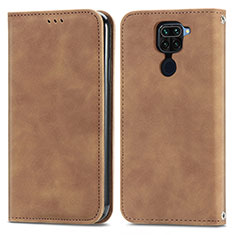 Leather Case Stands Flip Cover Holder S04D for Xiaomi Redmi 10X 4G Brown
