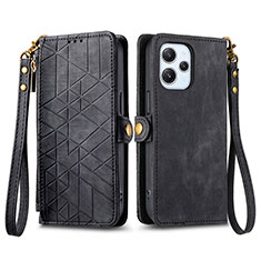 Leather Case Stands Flip Cover Holder S04D for Xiaomi Redmi 12 4G Black