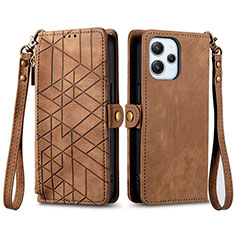 Leather Case Stands Flip Cover Holder S04D for Xiaomi Redmi 12 4G Brown