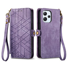 Leather Case Stands Flip Cover Holder S04D for Xiaomi Redmi 12 4G Purple