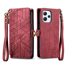 Leather Case Stands Flip Cover Holder S04D for Xiaomi Redmi 12 4G Red