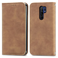 Leather Case Stands Flip Cover Holder S04D for Xiaomi Redmi 9 Brown