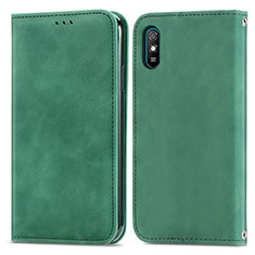 Leather Case Stands Flip Cover Holder S04D for Xiaomi Redmi 9AT Green