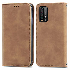 Leather Case Stands Flip Cover Holder S04D for Xiaomi Redmi 9T 4G Brown