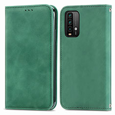 Leather Case Stands Flip Cover Holder S04D for Xiaomi Redmi 9T 4G Green