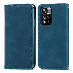 Leather Case Stands Flip Cover Holder S04D for Xiaomi Redmi Note 11 Pro+ Plus 5G Blue