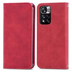 Leather Case Stands Flip Cover Holder S04D for Xiaomi Redmi Note 11 Pro+ Plus 5G Red