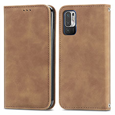 Leather Case Stands Flip Cover Holder S04D for Xiaomi Redmi Note 11 SE 5G Brown