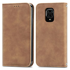 Leather Case Stands Flip Cover Holder S04D for Xiaomi Redmi Note 9 Pro Max Brown
