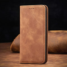Leather Case Stands Flip Cover Holder S04D for Xiaomi Redmi Note 9T 5G Brown