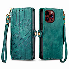 Leather Case Stands Flip Cover Holder S05D for Apple iPhone 13 Pro Green