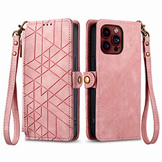 Leather Case Stands Flip Cover Holder S05D for Apple iPhone 13 Pro Rose Gold