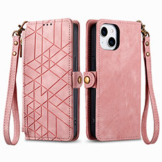 Leather Case Stands Flip Cover Holder S05D for Apple iPhone 14 Plus Rose Gold