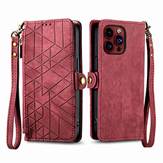 Leather Case Stands Flip Cover Holder S05D for Apple iPhone 14 Pro Max Red