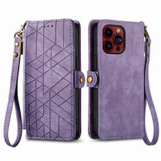 Leather Case Stands Flip Cover Holder S05D for Apple iPhone 14 Pro Purple
