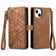 Leather Case Stands Flip Cover Holder S05D for Apple iPhone 15 Brown