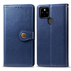 Leather Case Stands Flip Cover Holder S05D for Google Pixel 5 XL 5G Blue